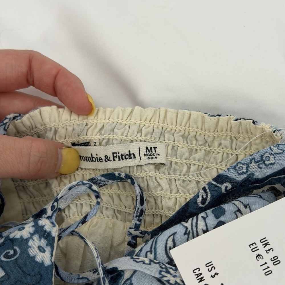 Abercrombie & Fitch Sz MT Blue Bra-Free V Neck Flowy Tiered Tie Back Maxi Dress - Picture 6 of 9